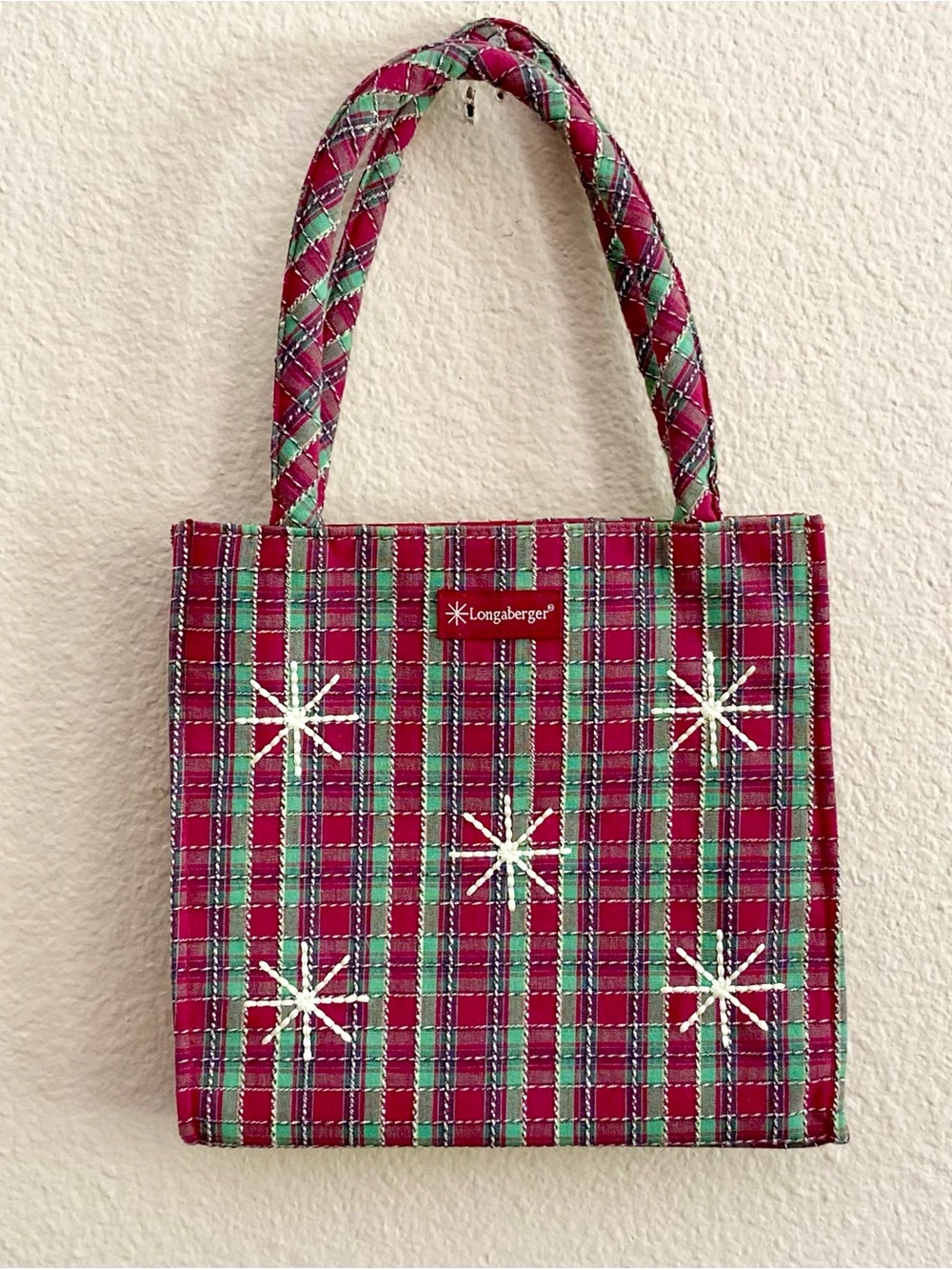 Bag / Tote - Longaberger Holiday Plaid Fabric - 2009 - Snowflake design. VGC